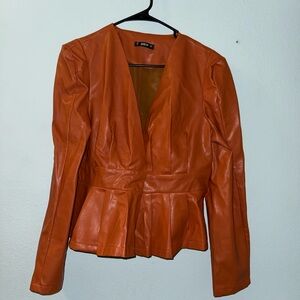 SHEIN Vibrant Orange Leather Jacket